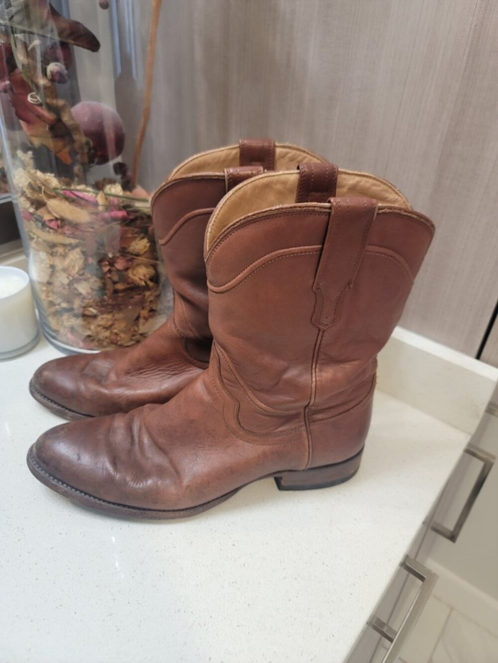 Tecovas The Earl Roper Bourbon Calfskin Leather Cowboy Boots Sz 10.5 D Men Brown - Picture 3 of 15